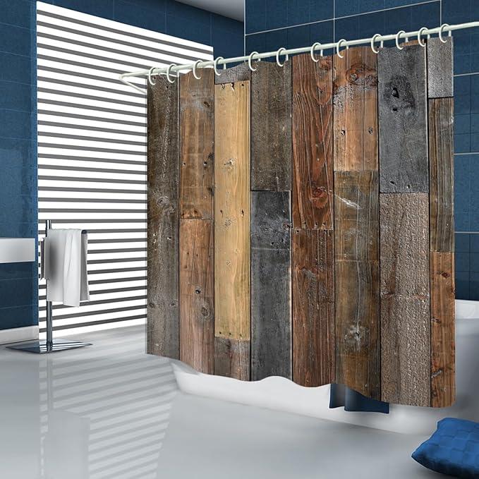 LYFANS Bathroom Features Retro Wooden 3D Shower Curtain, Luxurious Bathtub Waterproof Shower Curtains, Bright Fabric Shower Curtains, Size (59x72 inches) - ModernBath