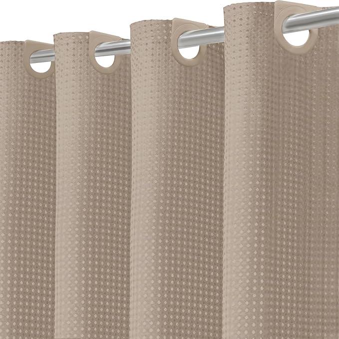 Inhousolu No Hook Waffle Weave Shower Curtain with Removable Snap in Fabric Liner Set for Bathroom, 230 GSM Heavy Duty Weighted Hem, Water Repellent Washable Bath Curtains, 72 x 72 Inch, Beige - ModernBath