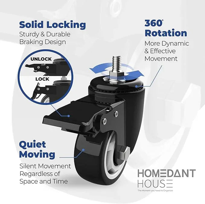HOMEDANT House 48.1" 5-Tier Metal Rolling Cart Shelf Rack Casters Heavy Duty Laminated Wheel Shelving Unit Adjustable Utility Storage Shelves Shelf Kitchen Garage Black 1Pack - ModernBath