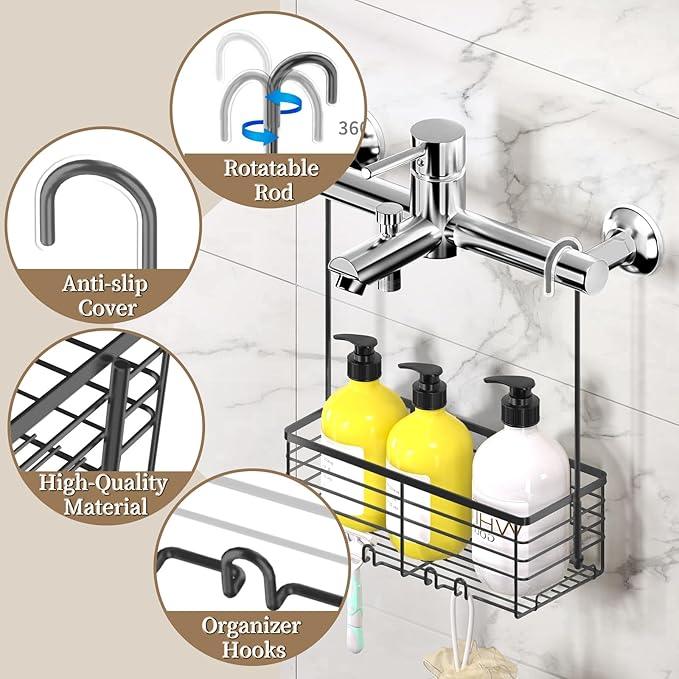 DELLAN Hanging Shower Rack, Shower Organizer Hanging for Bathroom, Shower Rack with Hooks Over the Door, Bathroom Shower Caddy and Basket(Black) - ModernBath
