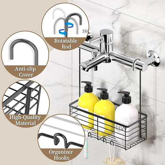 DELLAN Hanging Shower Rack, Shower Organizer Hanging for Bathroom, Shower Rack with Hooks Over the Door, Bathroom Shower Caddy and Basket(Black) - ModernBath