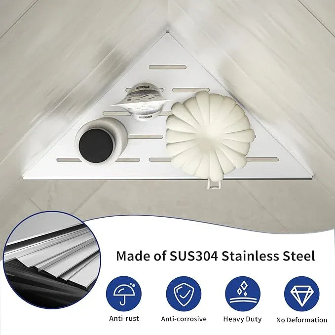 Corner Shower Shelf 10", Brushed 304 Stainless Steel Slot Design Recessed Corner Shelves Bathroom Grout in Shelf for Tiled Wall, 2 Pack - ModernBath