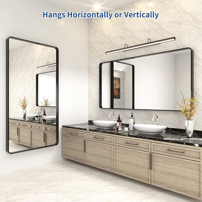 WEER Black Bathroom Mirror for Wall 60X30 Inch, Rectangular Black Metal Framed Vanity Mirror, Farmhouse Matte Black Mirror with Tempered Glass, Rounded Corner, Anti-Rust (Horizontal/Vertical) - ModernBath