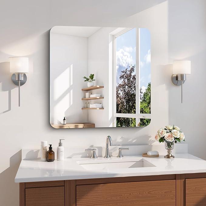 CILIBER Frameless Wall Mirror, 24" x 24" Square Bathroom Mirror Rounded Corner, HD Shatterproof Vanity Mirror with Polished Edge for Over Sink, Bedroom, Entryway, Vertical or Horizontal - ModernBath