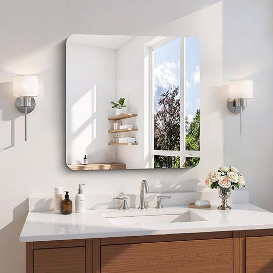 CILIBER Frameless Wall Mirror, 24" x 24" Square Bathroom Mirror Rounded Corner, HD Shatterproof Vanity Mirror with Polished Edge for Over Sink, Bedroom, Entryway, Vertical or Horizontal - ModernBath