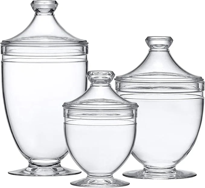 Amazing Abby - Aspire - Plastic Bathroom Canisters (3-Piece Set, 46/34/12 oz) (NOT Glass), Acrylic Apothecary Jars for Vanity, BPA-Free and Shatter-Proof, Great for Cotton Balls and Bath Sponges - ModernBath