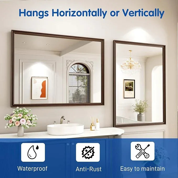 WEER Retro Copper Bathroom Mirror, 48x36 Inch Bronze Oil Rubbed Framed Mirror, Rectangle Classic Vintage Framed Wall Mirror, Farmhouse Vanity Mirror, Tempered Glass, Vertically or Horizontally - ModernBath