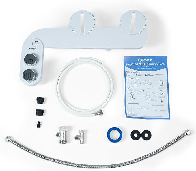 CLEAR REAR Bidet Attachment for Toilet Seat - Non-Electric, Self-Cleaning Dual Nozzle, Adjustable Water Pressure, Rear & Feminine Wash Hygienic Upgrades - Fits Elongated Toilets (Cold & Warm Water) - ModernBath