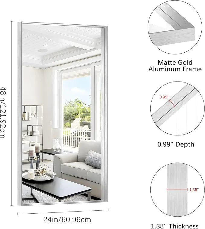 NIMURY Silver Bathroom Mirror, 24x48 Inch Rectangular Framed Mirror, Large Wall Mounted Bathroom Vanity Mirror Over Sink for Bedroom,Restroom, Living Room, Hangs Vertically or Horizontally - ModernBath