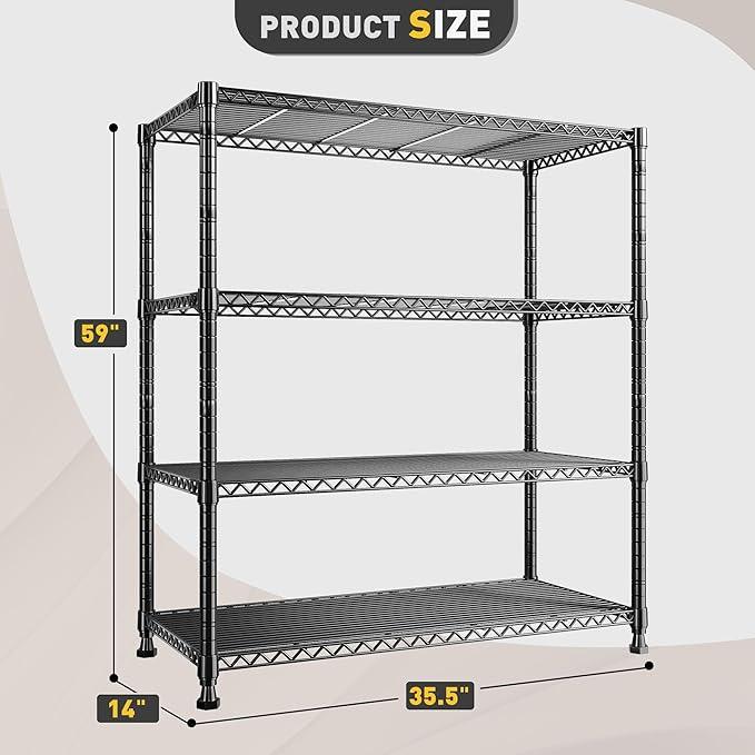 REIBII Wire Shelving Storage Shelves Metal Shelves Heavy Duty Shelving Adjustable Garage Storage Wire Shelf Pantry Shelves for Bedroom Kitchen Rack 35.5''W x 14''D x 59''H - ModernBath