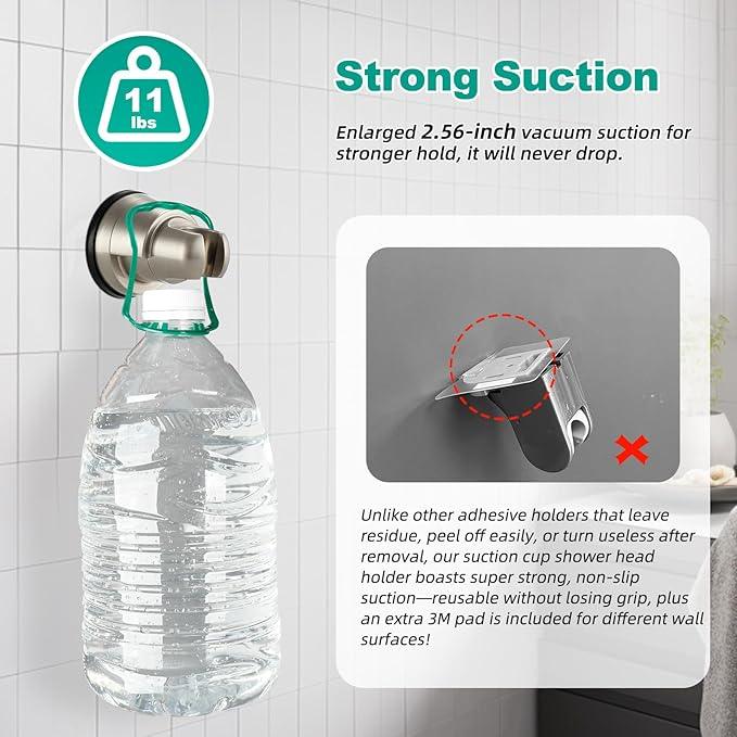 Hibbent Vacuum Suction Cup Shower Head Holder, Removable Shower Head Bracket, Height Adjustable Wall Mount ABS Plastic Suction Holder for Handheld Showerhead, Brushed Nickel - ModernBath