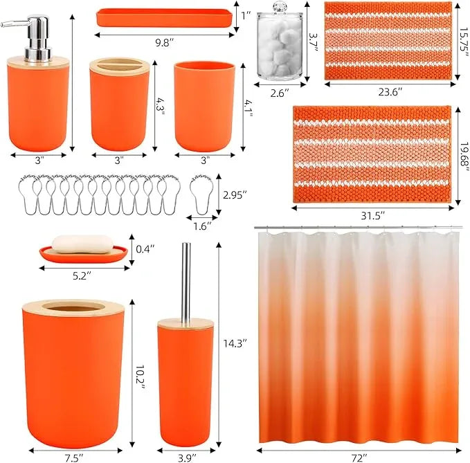 SLDIYWOW Orange Bathroom Accessories Set, Bathroom Sets with Shower Curtain and Rugs for Home Decor/Housewarming - ModernBath