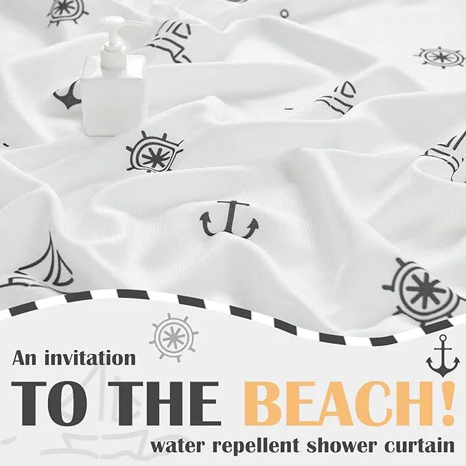 jinchan Black and White Nautical Shower Curtain Kids Cartoon Printed Waterproof Fabric Shower Curtains for Bathroom Ocean Sailboat Simple in Bath with 12 Hooks 70x72 Inches - ModernBath
