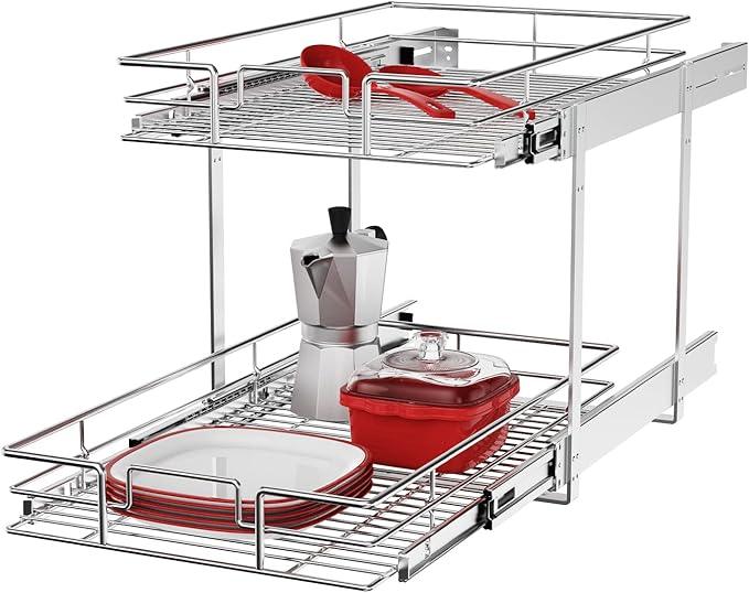 ROOMTEC Individual Pull Out Cabinet Organizer (11" W x 18" D), 2 Tier Spice Rack Organizer for Cabinet, Slide Out Drawer Pantry Shelf Organization and Storage for Kitchen Bathroom - ModernBath