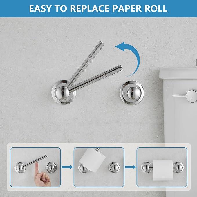 RUMOSE Toilet Paper Holder and Hand Towel Ring Polished Chrome Wall Mount Bathroom Hardware Accessories 2 PCS Set Flexible Pivoting Toilet Tissue Roll Holder and Towel Hanger, Stainless Steel - ModernBath