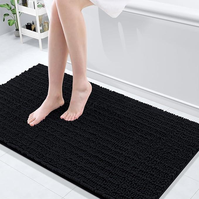 Arotive Luxury Chenille Bathroom Rug Mat, Extra Soft Thick Absorbent Shaggy Bath Rugs, Non-Slip Machine Wash Dry, Plush Bath Mats for Bathroom, Shower and Tub, 54x24, Black - ModernBath