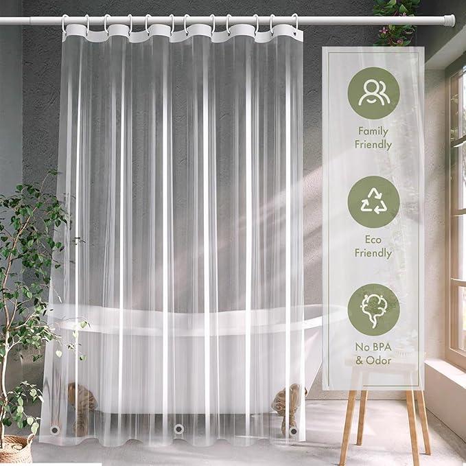 WOUVMA 3 in 1 Shower Curtain with Liner and Hooks Beige Floral Cotton Linen Shower Curtain for Bathroom 72" W x 72" L Double Layer - ModernBath