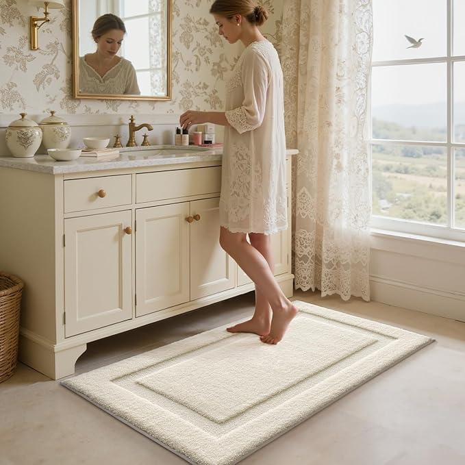 LUMI Ultra Soft Bathroom Rugs Non Slip with Rubber Backing, Absorbent Washable Bath Mat Quick Dry, Upgraded Premium Microfiber Plush Carpet for Bathtub and Shower Floor, Ivory White, 24x36 - ModernBath