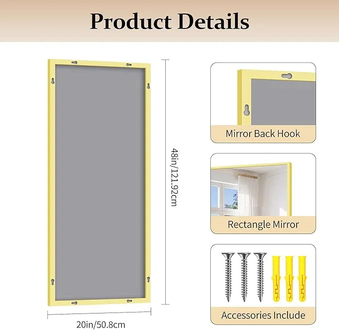 COFENY Gold Bathroom Mirror for Wall, 20x48 Inch Rectangle Mirror with Metal Frame, Modern Vanity Mirrors for Bathroom Living Room, Entryway Hangs Horizontal or Vertical - ModernBath
