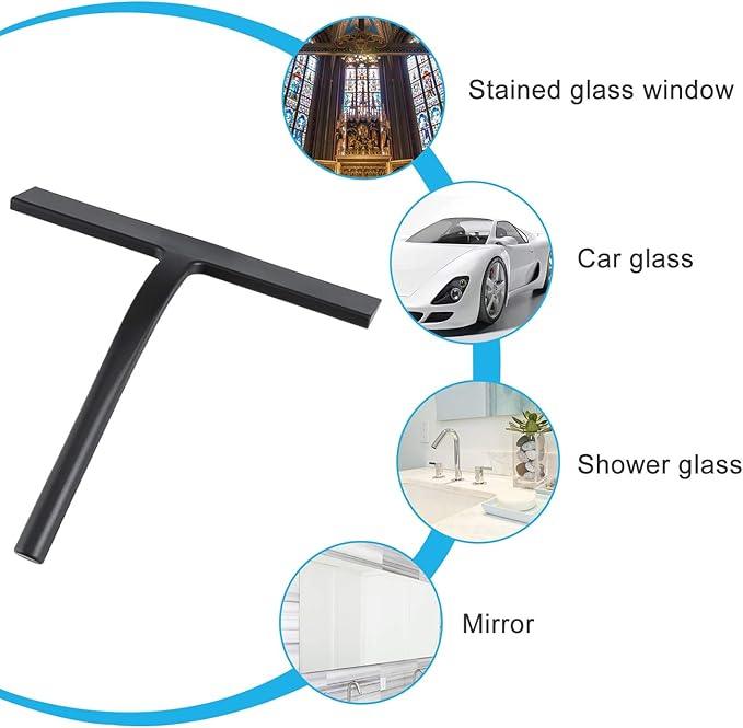 Anlynwooh All -Purpose Silicone Shower Squeegee for Shower Glass Door with Hook, Bathroom Accessories for Window Mirror Tile Car Shower Walls,Household Shower Cleaner Tool (Black, 9 inch(1 Hook) - ModernBath