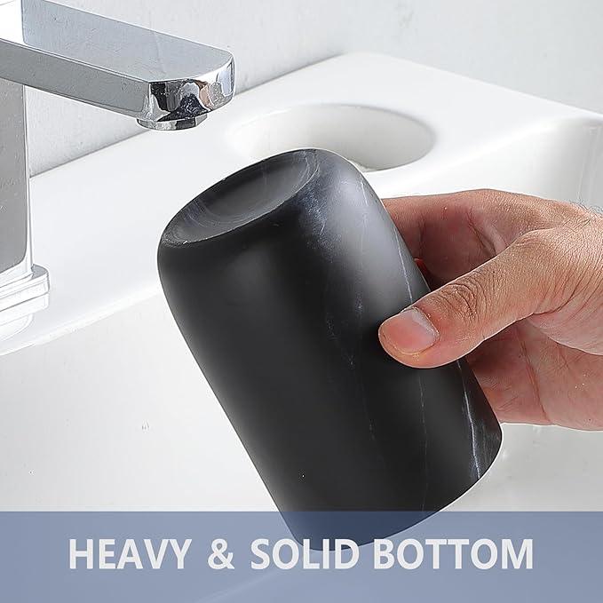 Marble Black Toothbrush Holders for Bathrooms - 2 Cups Ceramic Toothbrush Toothpaste Holders Set, Bathroom Tumbler Cups Reusable Toothbrush Cup Black Mouthwash Cup, Bathroom Counter Organizer - ModernBath