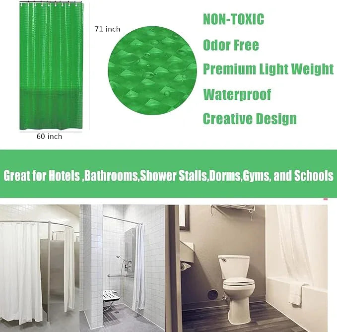 EVA Shower Curtain Liner Green 3D Water Cube Clear for Bathroom With 12 Rust Proof Metal Grommets, Clear EVA Liner for Girly Bathroom Stall 60x71 Inches - ModernBath