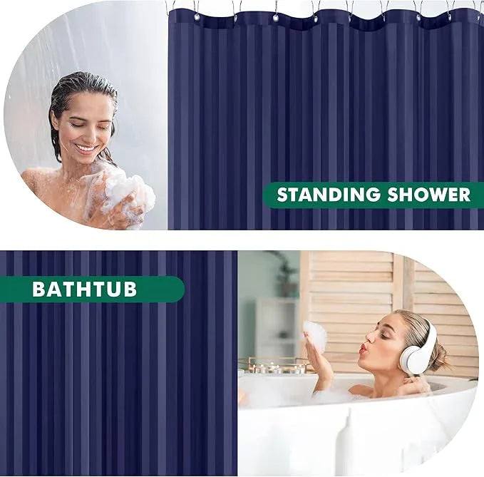 Biscaynebay Fabric Shower Curtain or Liner 72" by 72", Navy Water Repellent Damask Stripes Bathroom Curtains Machine Washable - ModernBath