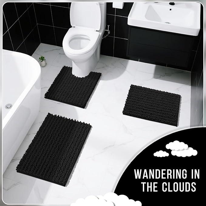 Yimobra Bathroom Rugs Non Slip Washable - Ultra Soft Absorbent Chenille Bath Mat, Quick Dry Shaggy Floor Carpet for Tub Shower, Black Home Decor Accessories, 24x17 Inch - ModernBath