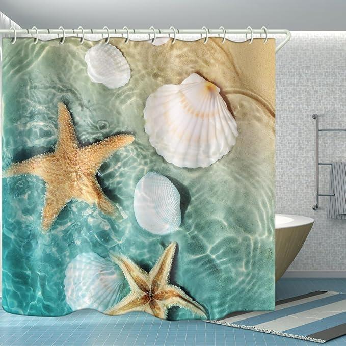 LYFANS Bathroom Uses Beach Scallop 3D Shower Curtain, Luxurious Bathtub Standard Shower Curtains, Waterproof and Bright Fabric Shower Curtains, Size (72x79 inches) - ModernBath
