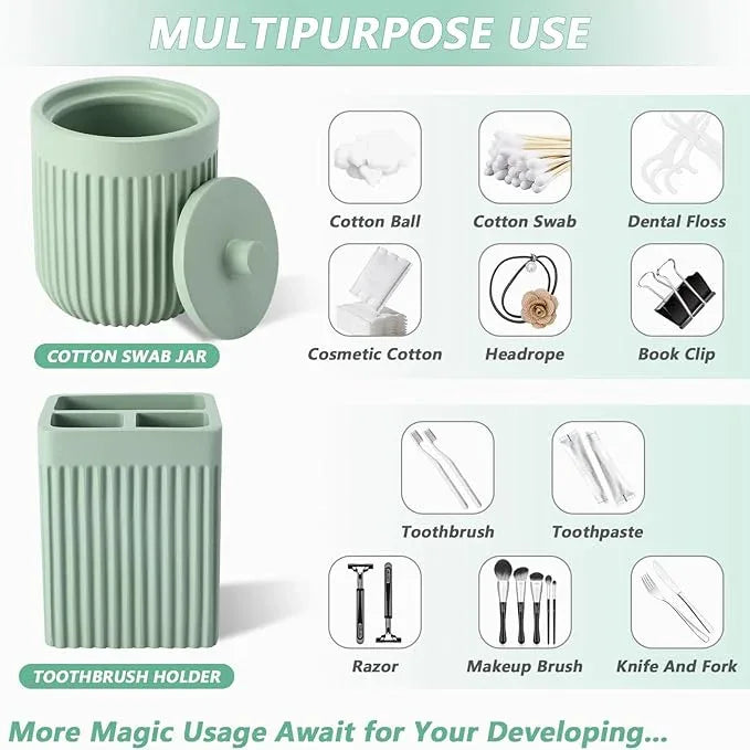 XLHOMO Resin Light Green Bathroom Accessories Set 5 Pcs, Lotion Soap Dispenser, Toothbrush Holder, Bathroom Tumbler, Qtip Holder and Vanity Tray, Bathroom Countertop Organizer Set for Modern Apartment - ModernBath