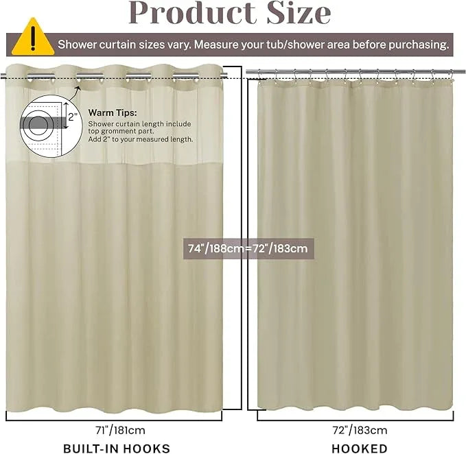 SORTTO No Hook Slub Textured Shower Curtain with Snap in Liner - Linen Fabric Outer Curtain & Waterproof Inner Liner, Hotel Style with See Through Top Window, 71x74 in - ModernBath