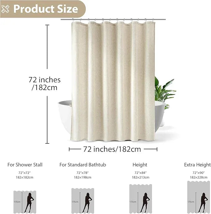 Jowels Natural Linen Shower Curtain with 12 Metal Hooks Modern Boho Neutral Thick Cloth Waterproof Bath Decor Beige Shower Curtain for Bathroom Hotel Bathtub, Cream, 72 Inch - ModernBath