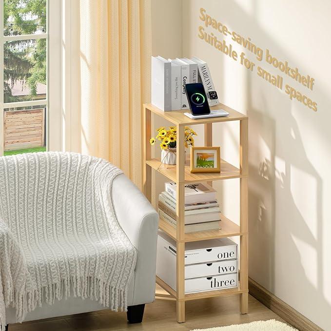 4 Tier Tall Bookshelf with Storage - Small Bookcase for Small Spaces, Shelf for Living Room, Office, Bedroom, Kitchen - Industrial Modern Natural Book Shelf - ModernBath