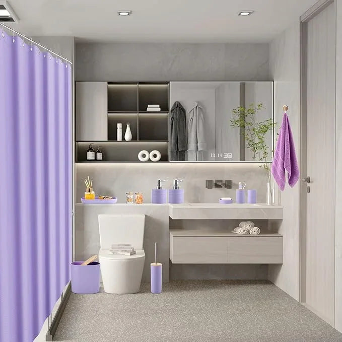 XLHOMO Purple Bathroom Set, Purple Bathroom Accessories Set with Shower Curtain, Bath Towel Set, Trash Can, 2PCS Soap Dispensers, Soap Dish, Toothbrush Holder and Cup,Toilet Brush for Bathroom Decor - ModernBath