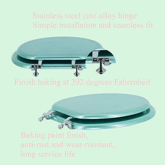 BLOFDE Round Toilet Seat Wood Toilet Seat Prevent Shifting with Zinc Alloy Hinges American Standard Size Toilet Seat Easy to Install also Easy to Clean(Round,Sparkling Turquoise) - ModernBath