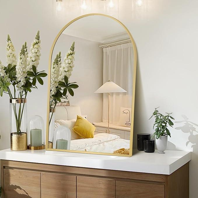 Minuover 22" x 30" Gold Arched Mirror, Arch Bathroom Vanity Wall Mirror, Modern Aluminum Alloy Metal Frame Arch Mirror for Bathroom, Living Room, Bedroom, Entryway, Tempered Glass, Shatter Proof - ModernBath