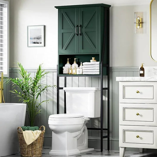 Over The Toilet Storage Cabinet, Over Toilet Bathroom Organizer with Barn Doors Above Toilet Storage Cabinet Spacesaver Behind Toilet Bathroom Organizer (Forest Green) - ModernBath
