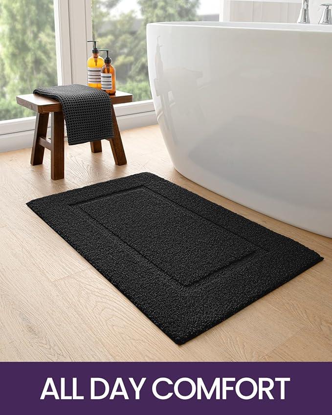 DEXI Bathroom Rugs 24x16, Washable Non Slip Bath Mat for Shower Floor, Absorbent Quick Dry Bathmat with Rubber Backing, Ultra Soft Plush Carpet for Tub, Black - ModernBath