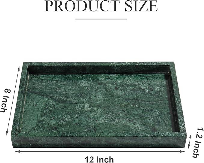 Real Natural Marble Tray for Bathroom, Genuine Marble Stone Vanity Tray, Luxury Storage Trays for Kitchen, Vanity, Home Decor, Dresser, Non-Resin/Non-Ceramic, 12"x 8"x 1.2", Dark Green - ModernBath