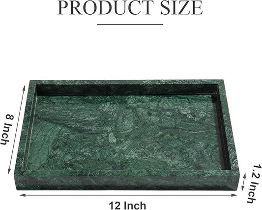 Real Natural Marble Tray for Bathroom, Genuine Marble Stone Vanity Tray, Luxury Storage Trays for Kitchen, Vanity, Home Decor, Dresser, Non-Resin/Non-Ceramic, 12"x 8"x 1.2", Dark Green - ModernBath