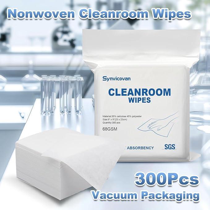 Synvicovan Cleanroom Wipes 9"x9" (300 Pcs, Cellulose/Polyester Blend, Grade A, 68GSM) Lint Free Wipes for Laboratory, Electronics, Pharmaceutical,Printing,Automotives and Semiconductor Industries - ModernBath
