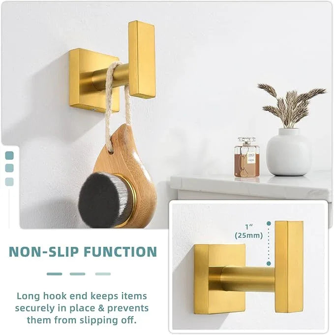 Suyar Towel Hook Brushed Gold, SUS 304 Stainless Steel Bathroom Robe Holder, Wall Mounted - ModernBath