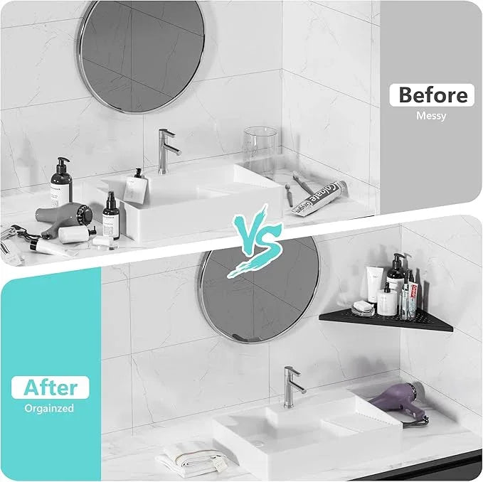 Bathroom Corner Shelf, Recessed 10" Shower Shelf Caddy, SUS304 Stainless Steel Shelf Wall Mount Triangular, No Drilling, Matte Black - ModernBath