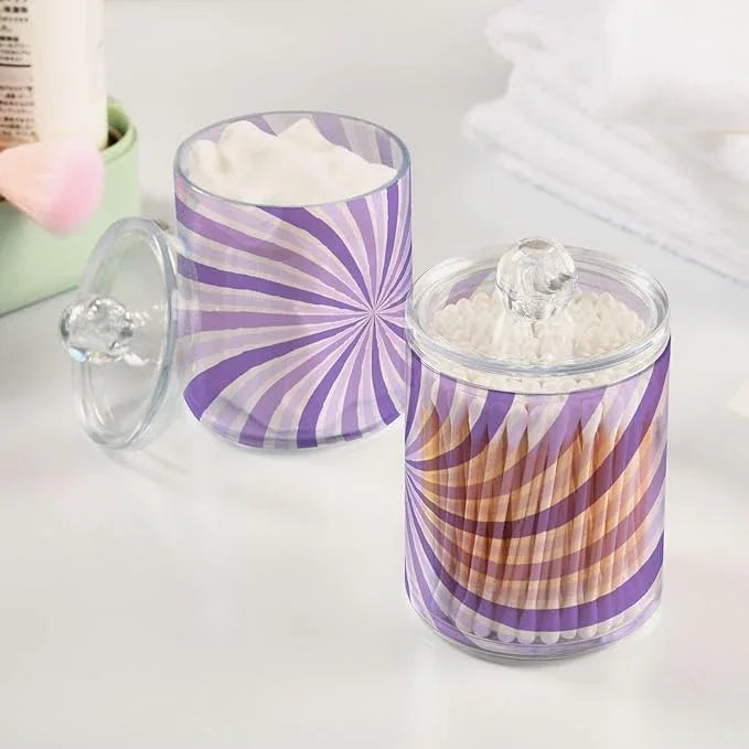 Tatenale Qtip Holder Bathroom Set Q tip Cotton Ball Swab Pad Dispenser Container Organizer Plastic Jars with Lids Storage 2Pack Purple Wavy Stripes - ModernBath
