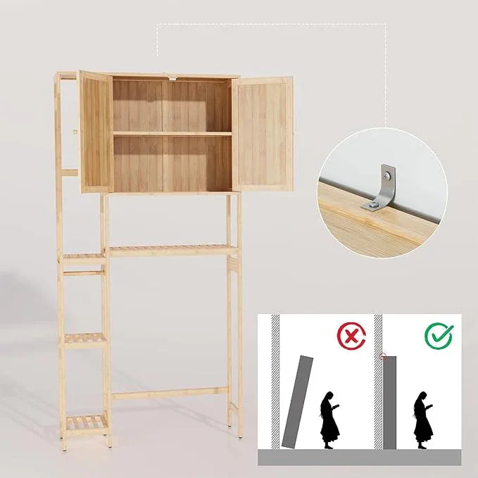 Bamboo Over The Toilet Storage, Above Toilet Organizer Storage Shelf Stand, Tall Freestanding Behind Toilet Rack, Tiered Bathroom Space Saver Shelving, Easy Assembly (Natural) - ModernBath