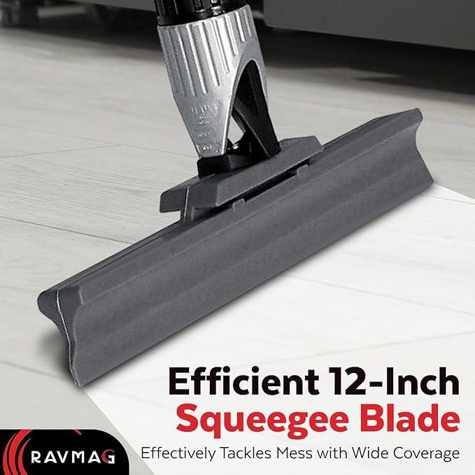 Silicone Floor Squeegee with 55-Inch Long Handle, 12-Inch Single Cast Silicone Blade, 360° Swivel Joint - Multifunction Floor Squeegee for Garage, Concrete Floor, Shower Floor, Glass Windows - ModernBath