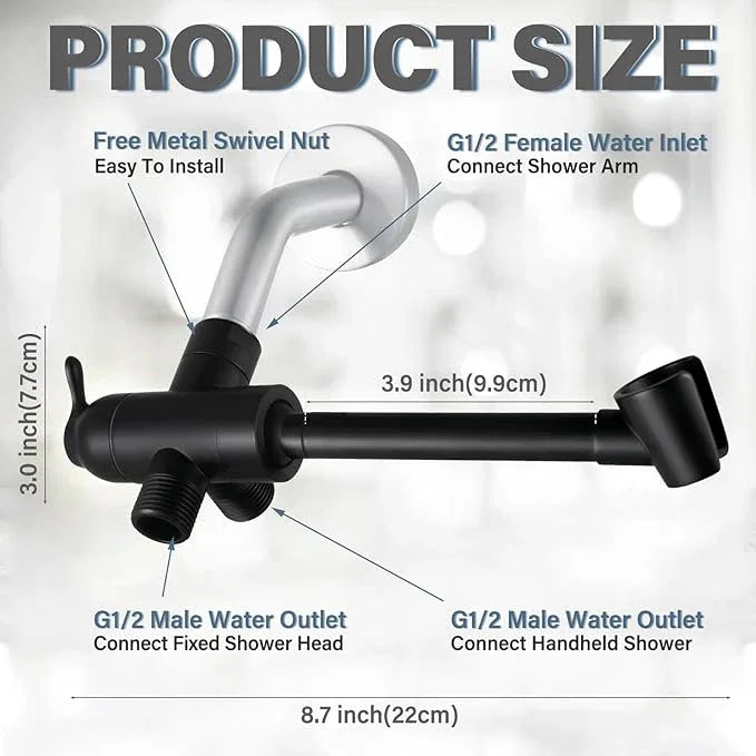 YDmeet All Metal Shower Diverter Valve With HandShower Holder - Upgraded 3 Way Shower Head for Handheld and Fixed Rain Showerhead - Universal G1/2 Arm, Bathroom Part, Matte Black - ModernBath
