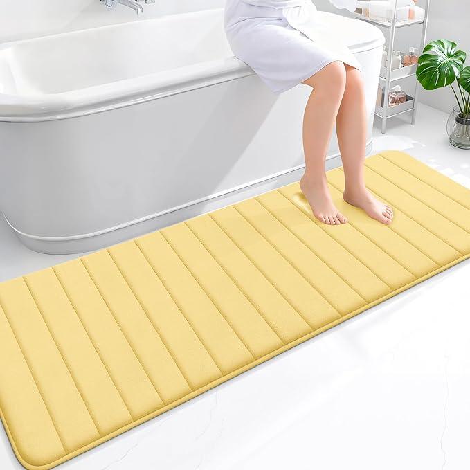 OLANLY Memory Foam Long Bathroom Rugs Runner 70x24, Super Soft Absorbent Bath Mat, Quick Dry, Machine Washable Shower Floor Rugs, Bathmat Carpet, Bathroom Home Decor Accessories, Yellow - ModernBath