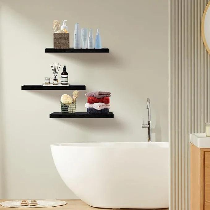 Floating Shelves for Wall Set of 3, 16" Black Wall Shelves for Home Decor, Frame Display Floating Shelf for Living Room, Bedroom, Bathroom, Kitchen - ModernBath