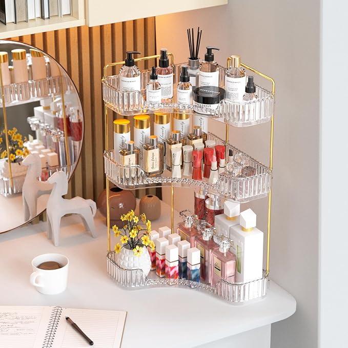GTI 3-Tier Corner Bathroom Counter Organizer, Large Capacity Makeup Organizer Countertop, Perfume Cosmetics Skincare Vanity Organizers, Exquisite Countertop Storage for Women (Clear) - ModernBath